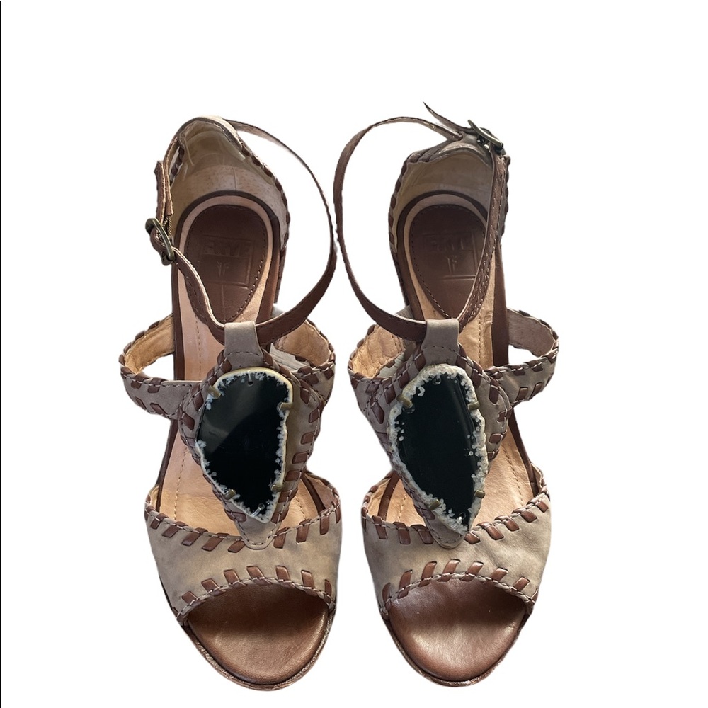 FRYE Pepper Agate Stone Wedge Platform Sandals in Size 7.5